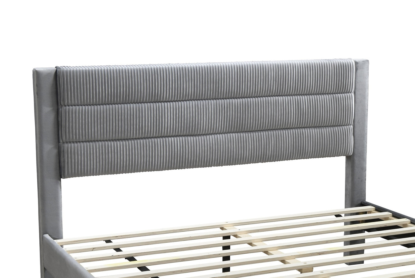 Elegant Gray Corduroy Queen Size Bed Frame with Storage Drawer and Modern Design