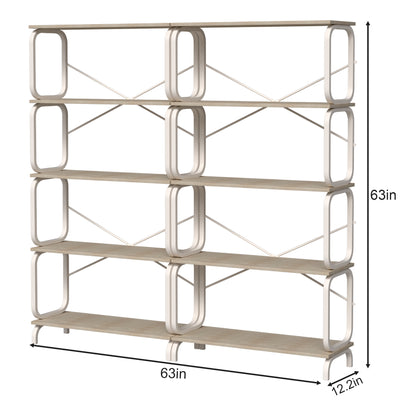 Industrial Vintage 5-Tier Bookshelf with White Metal Frame for Home and Office Storage