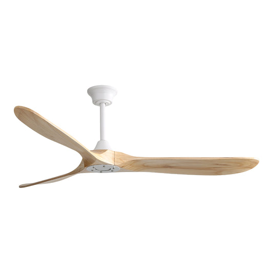 60-Inch Ceiling Fan with DC Motor, Remote, 6 Speeds, 3 Solid Wood Blades, 5/10/24in Downrods, Living Room, White