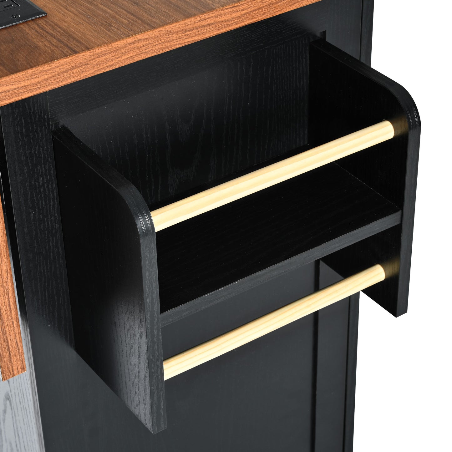 54.5" Rustic Farmhouse Kitchen Island with Power Outlet, Internal Storage, Drop Leaf, and Rolling Wheels for Home and Dining Room - Black