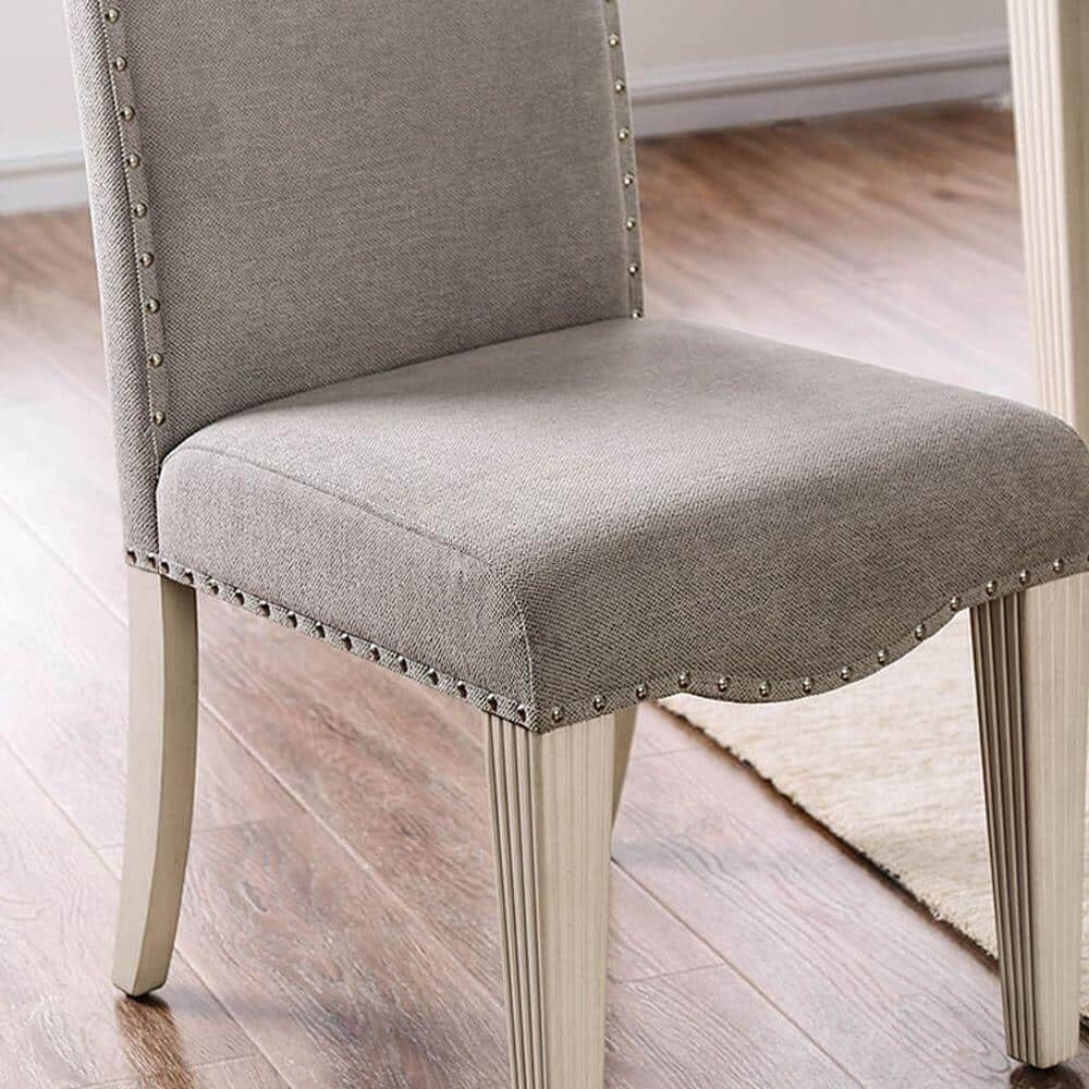 Set of 2 Parson Dining Chairs with Camel Back, Nailhead Trim, Solid Wood Frame, Upholstered Fabric, Gray