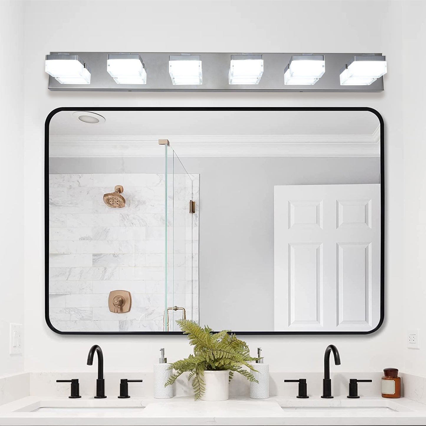 6-Light LED Vanity Light Bar for Bathrooms and Makeup Areas, Modern Sleek Fixture Chrome finish