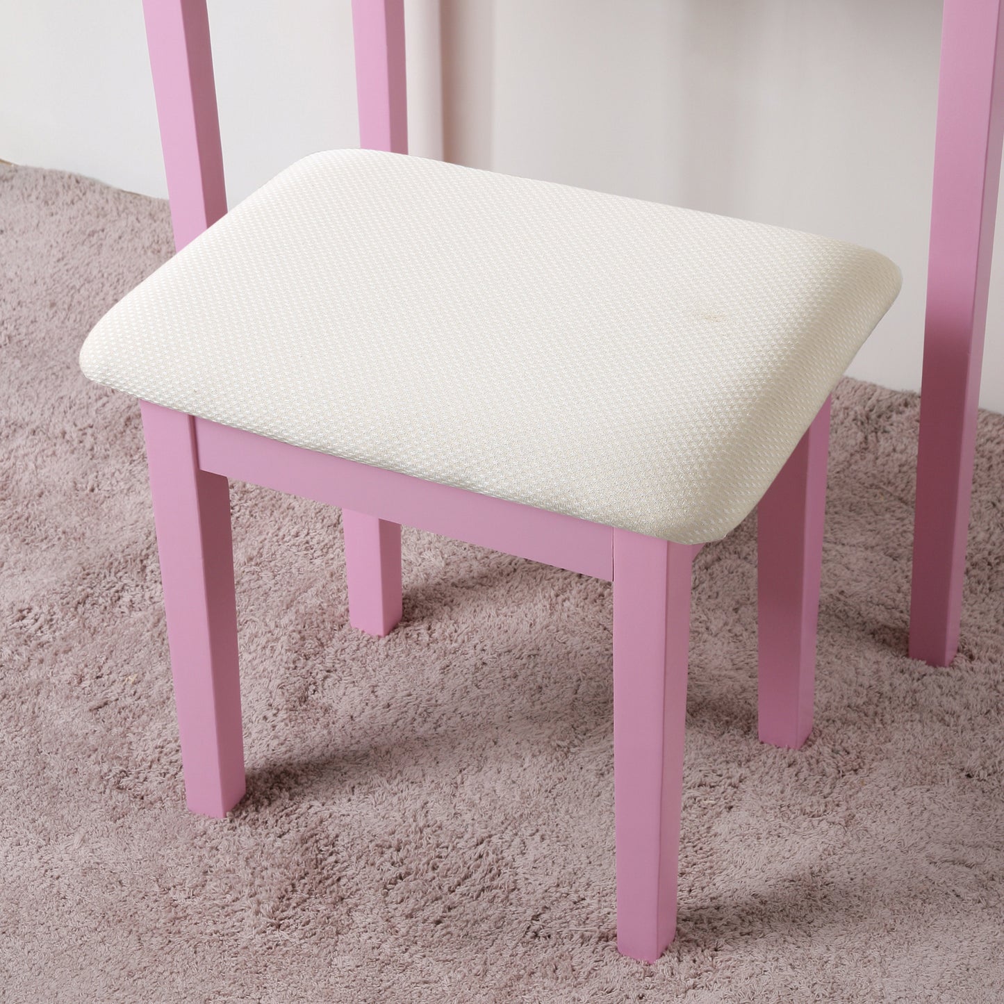 Wood Makeup Vanity Table and Stool Set with Drawers, Perfect for Bedroom Vanity Space, Pink