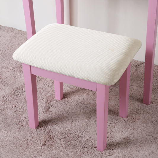 Wood Makeup Vanity Table and Stool Set with Drawers, Perfect for Bedroom Vanity Space, Pink
