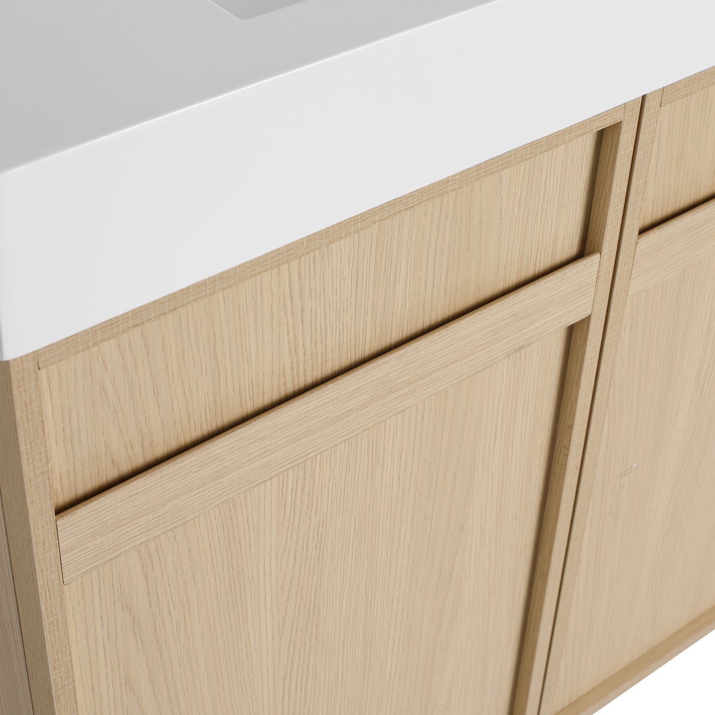 Modern 36" Freestanding Oak Bathroom Vanity with Soft-Close Doors & Integrated White Resin Sink