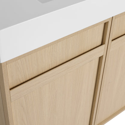 Modern 36" Freestanding Oak Bathroom Vanity with Soft-Close Doors & Integrated White Resin Sink