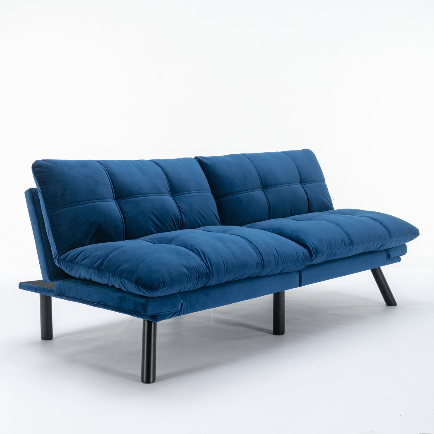 Modern Convertible Sofa Bed with Adjustable Backrest and Armrests, Velvet Upholstery, 70 in, Navy Blue