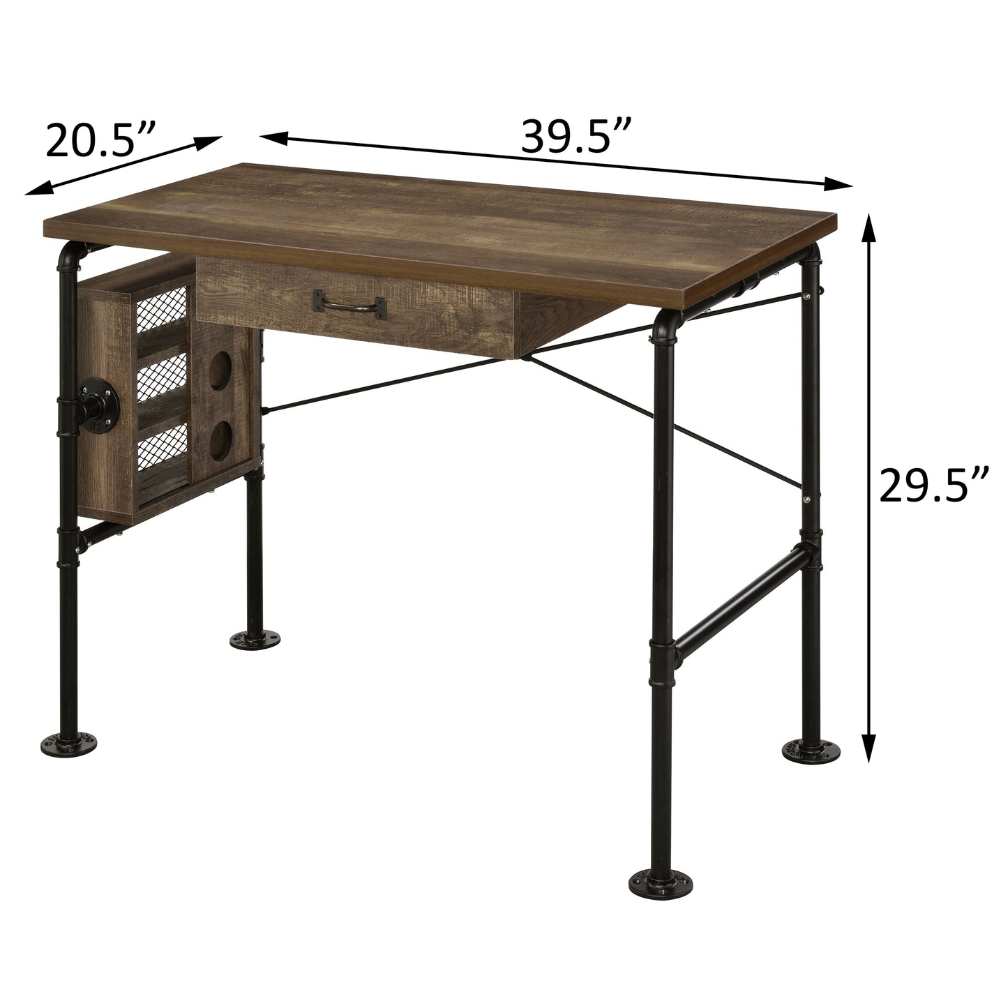 Industrial-Style Black and Weathered Oak Writing Desk with Storage