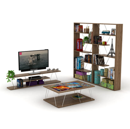 Walnut and Chrome Industrial 6-Shelf Wood Frame Etagere Bookcase for Modern Offices and Living Rooms