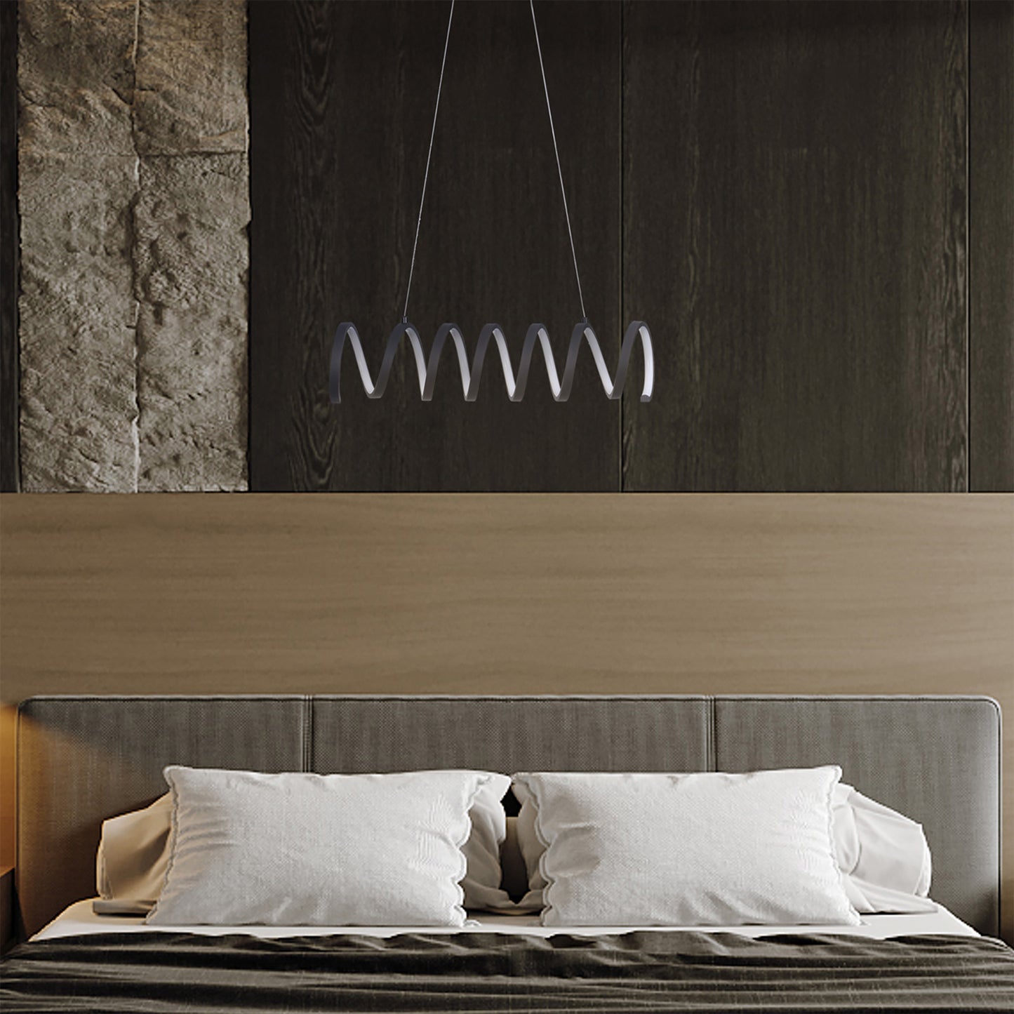 Modern Aluminum Spiral Loop Pendant Light with 14W LED, Adjustable Suspension, 23 in Length Matte Black