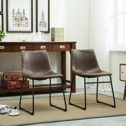 Vintage PU Leather Dining Chairs, Set of 2, Frame, Molded Seat, 18.5W x 22.25D x 31.5H, Antique Brown
