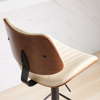 Walnut Bentwood Bar Stool Mid Century 360 Swivel Beige