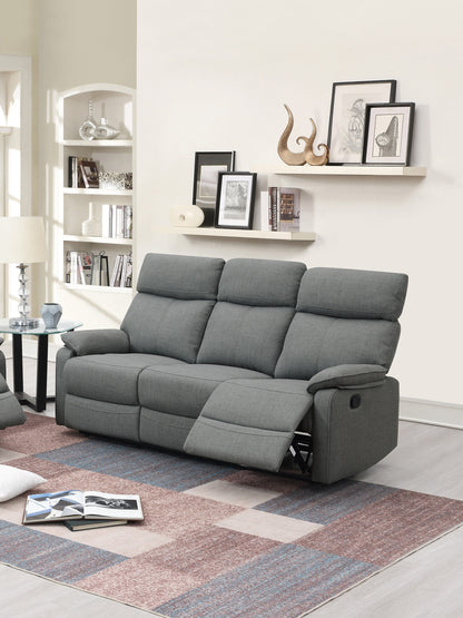 3-Seater Manual Recliner Sofa in Burlap Fabric, Modern Living Room Motion Couch, 74W x 35D x 41H, Gray