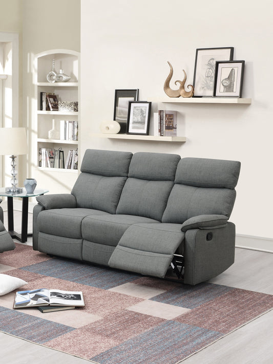 3-Seater Manual Recliner Sofa in Burlap Fabric, Modern Living Room Motion Couch, 74W x 35D x 41H, Gray