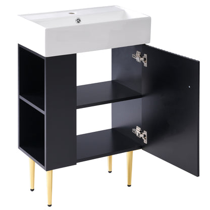 21.6" Modern Black Bathroom Vanity with Left Side Storage and Ceramic Sink