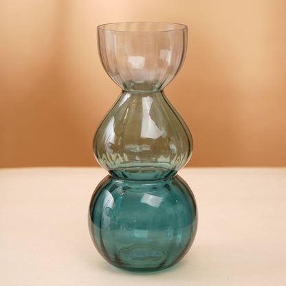 Handblown Glass Bauble Vase, 6.5 x 6.5 x 14 Inches, Statement Centerpiece for Living Room, Teal and Clear