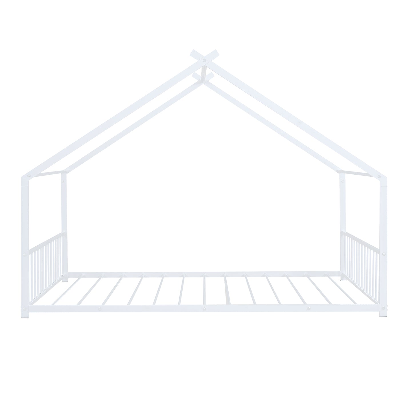 Whimsical White Full Size Metal House Bed for Kids