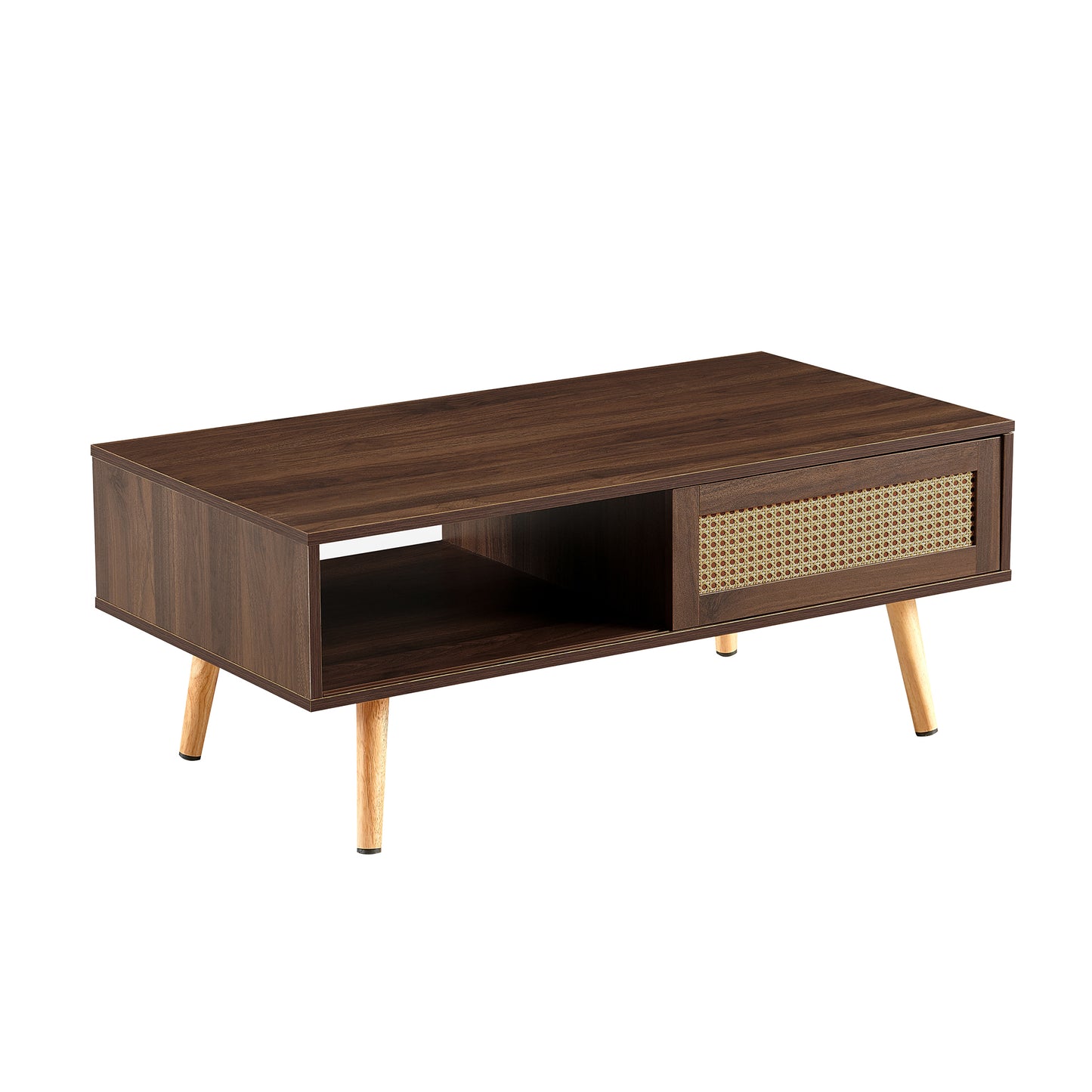 41.34L x 21.65W x 16.34H Modern Coffee Table with Sliding Storage Doors, Solid Wood Legs, Easy Assembly, Walnut