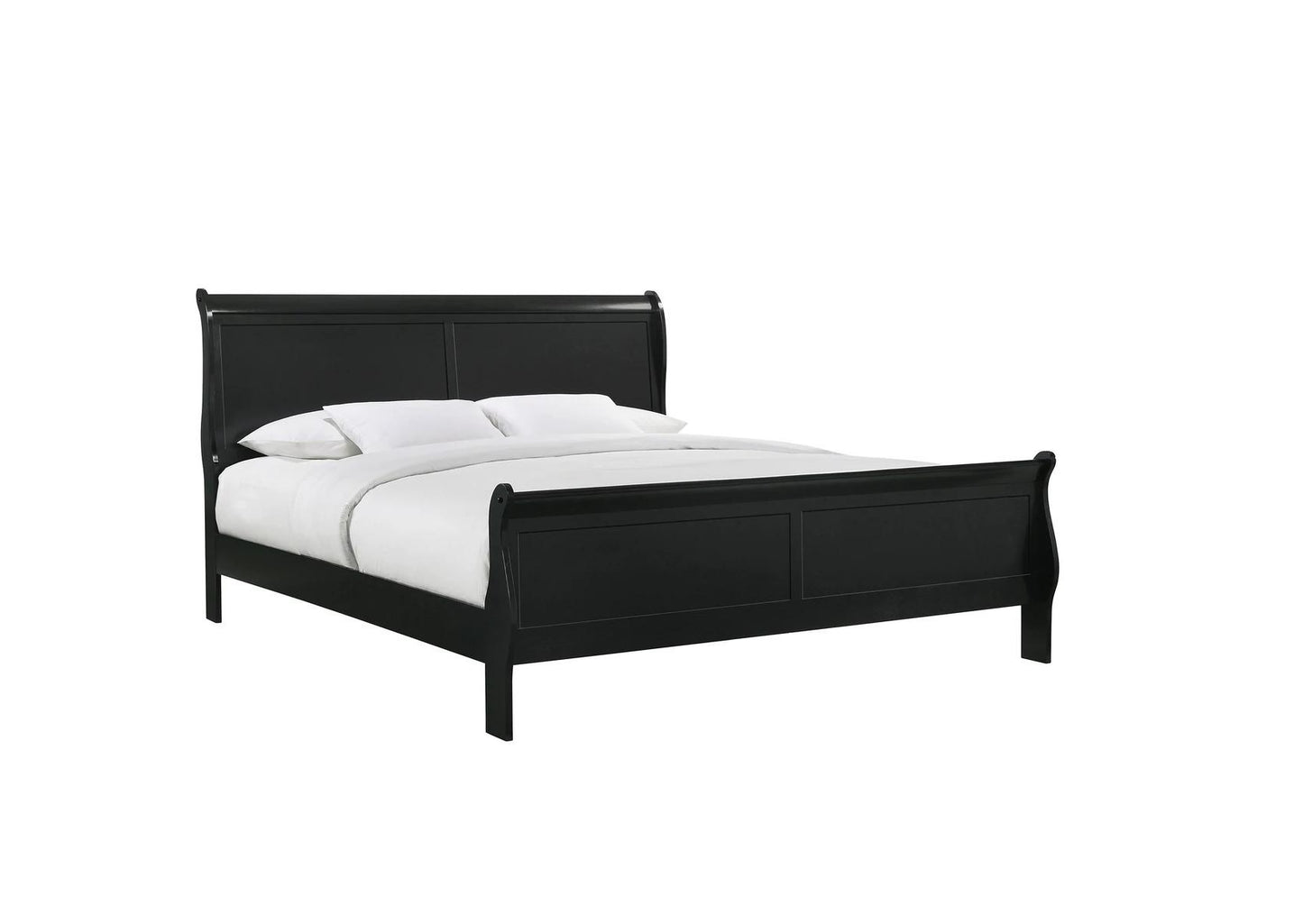 Louis Phillipe Elegant Black Queen Sleigh Bed with Solid Wood Construction for Timeless Bedroom Style