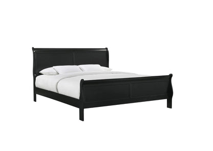 Louis Phillipe Elegant Black Queen Sleigh Bed with Solid Wood Construction for Timeless Bedroom Style