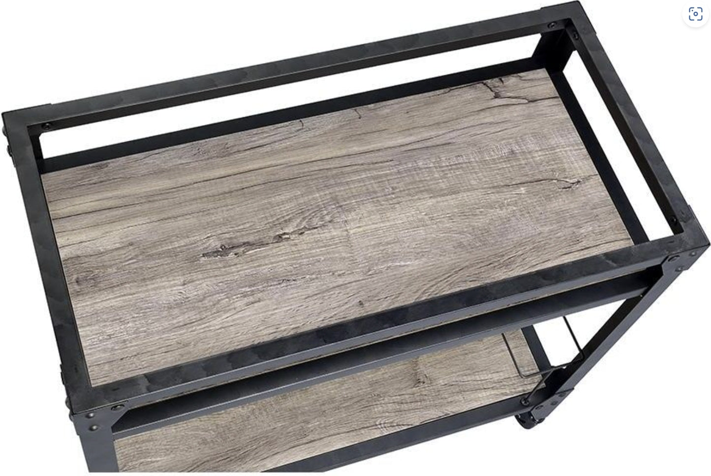 Industrial Rustic Oak Charcoal Serving Cart With Wine Rack