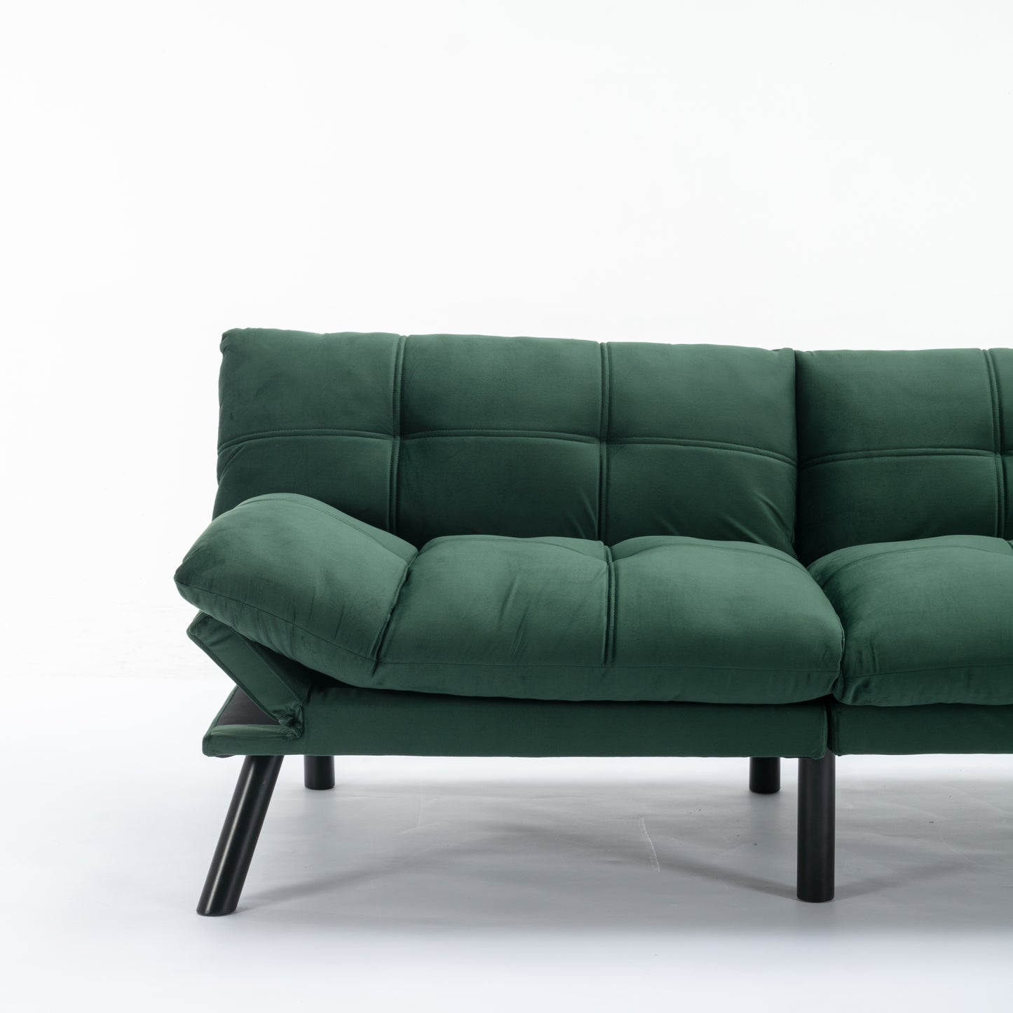 2-Seater Convertible Sofa Bed with Adjustable Backrest and Armrests, Foam Upholstery, Pine Frame Emerald