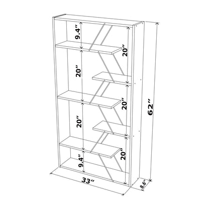 Walnut and Chrome Industrial 6-Shelf Wood Frame Etagere Bookcase for Modern Offices and Living Rooms