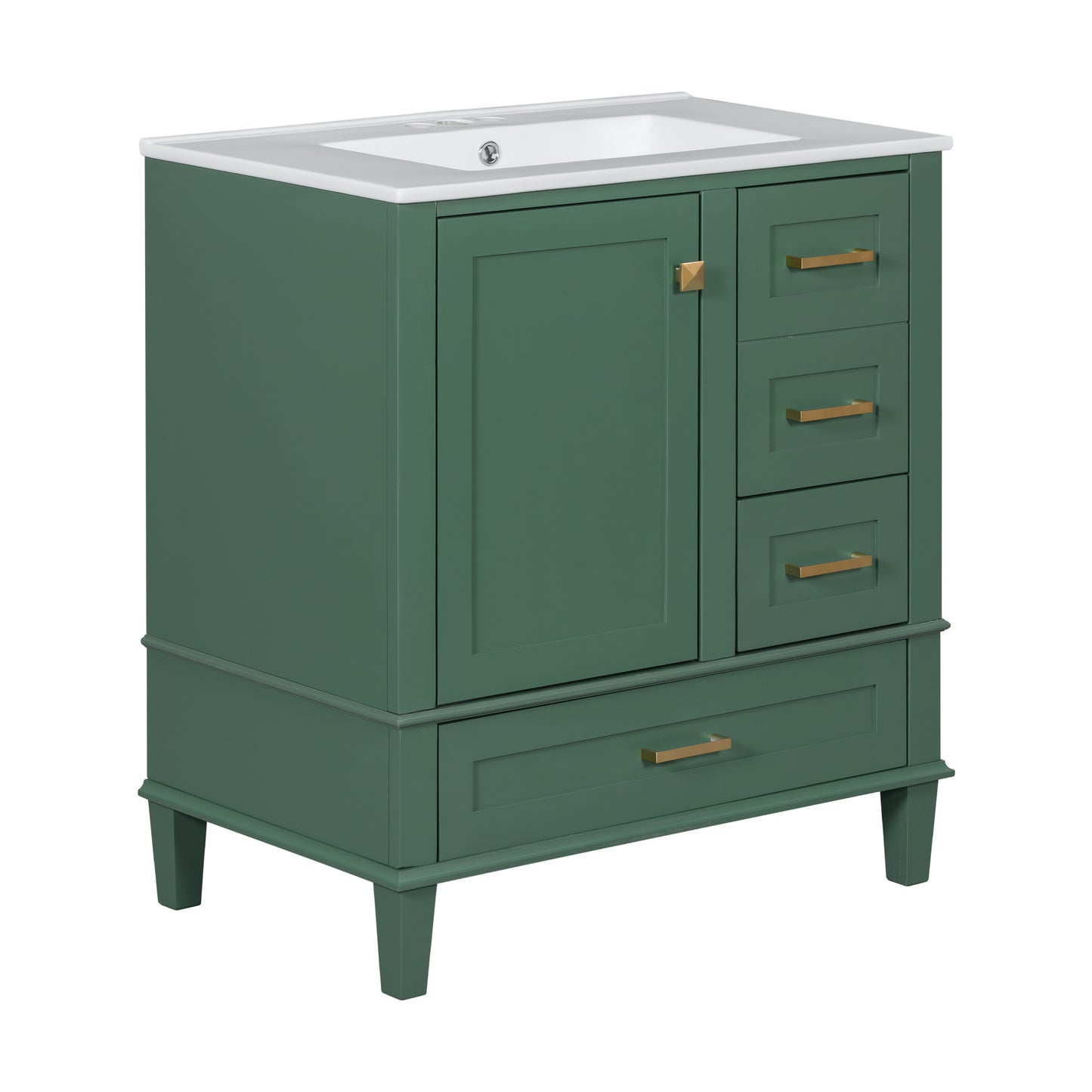 30" Stylish Green Bathroom Vanity with Soft-Close Doors and Sink Combo, Modern Cabinet Featuring 3 Spacious Drawers and Solid Wood Frame