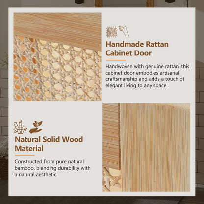 Elegant 30-Inch Natural Bamboo Bathroom Vanity with Artisanal Rattan Doors and Soft-Close Mechanism