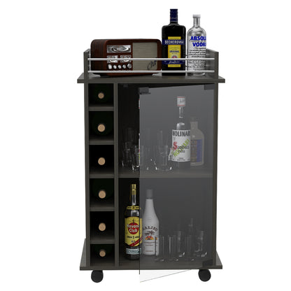 Espresso Bar Cart With Glass Door Cabinet Locking Casters