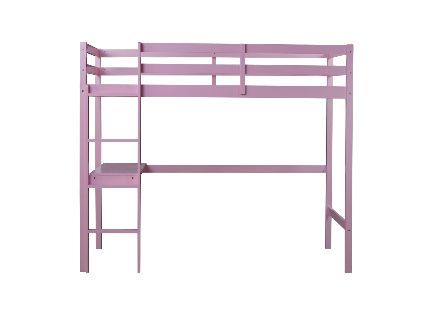 Pink Twin High Loft Bed with Built-in Desk and Safety Guardrails - Rubber Wood Design