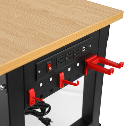 48" Versatile Adjustable Workbench with ETL Certified Power Outlets - Heavy-Duty Hardwood Table for Garage, Office, and Home Use