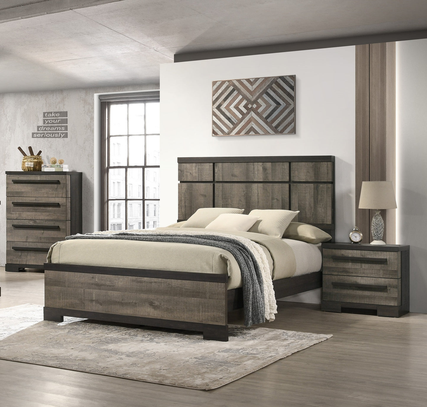 Modern 4-Drawer Chest in Brown Gray - Stylish Wooden Storage Solution for Bedrooms