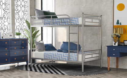 Contemporary Silver Twin Over Twin Metal Bunk Bed