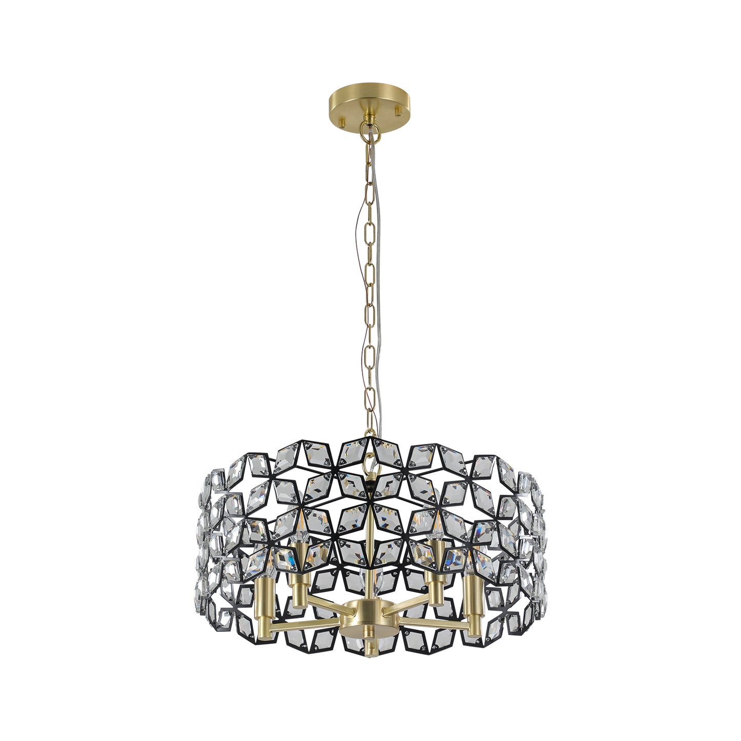Modern Crystal Chandelier for Living Room - 5-Light Pendant, K9 Crystals, Sand Gold and Black Finish