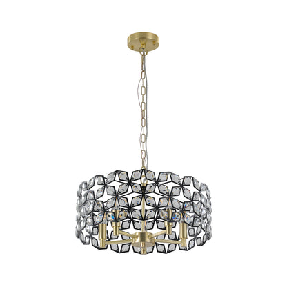 Modern Crystal Chandelier for Living Room - 5-Light Pendant, K9 Crystals, Sand Gold and Black Finish