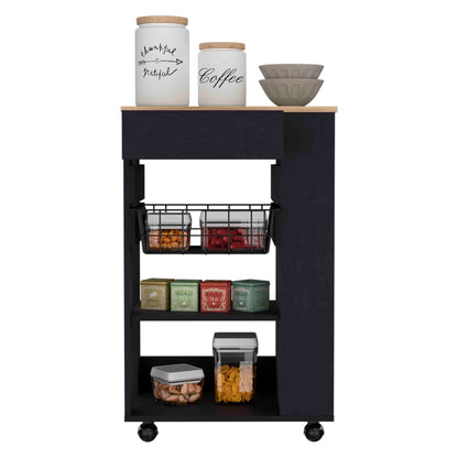 Multifunctional Kitchen Cart On Wheels Black And Light Oak