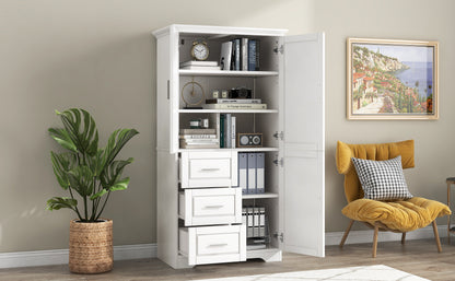 Versatile Tall Storage Cabinet with Doors and Drawers for Bathroom, Office, or Kitchen - White MDF Design
