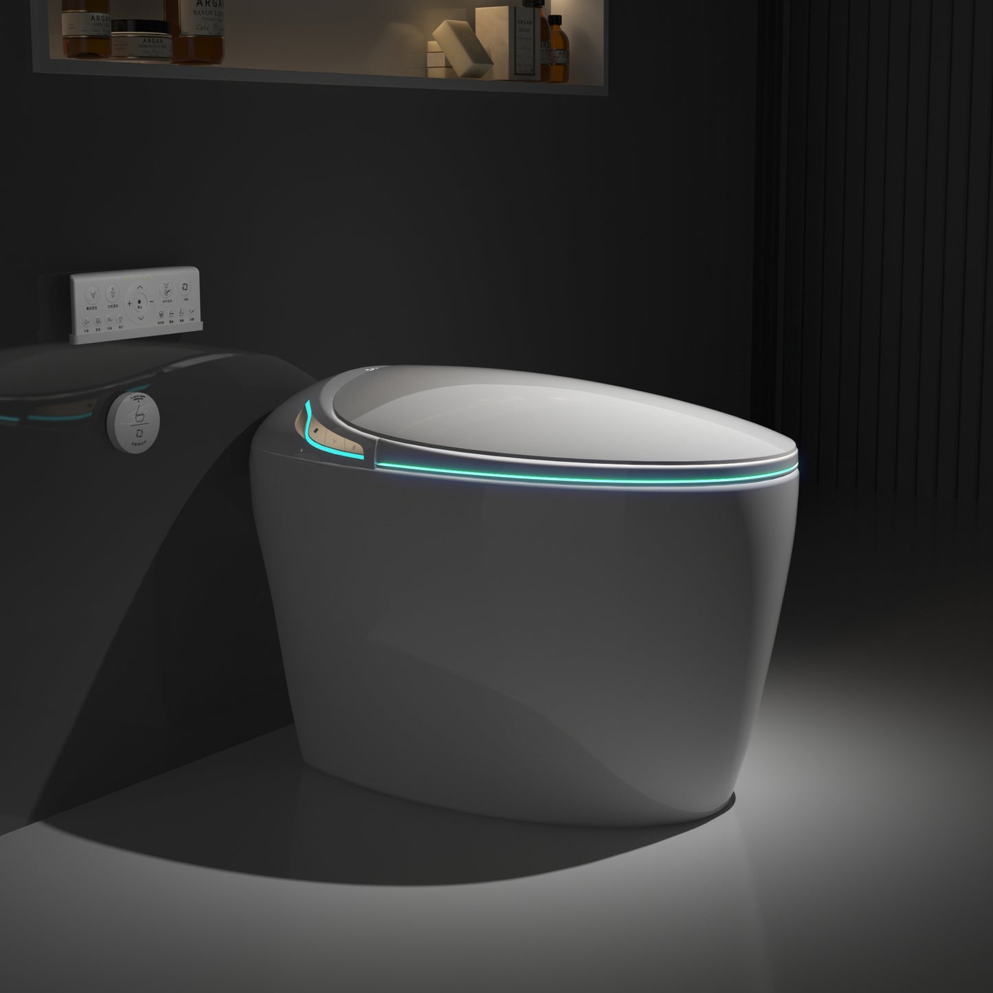 Advanced Intelligent One-Piece Smart Toilet with Integrated Bidet, Automatic Open/Close Seat, Foot Sensor Activation, LED Control Panel, Night Light, Warm Water Cleaning, and Air Drying – Modern White Design for Luxury Bathrooms