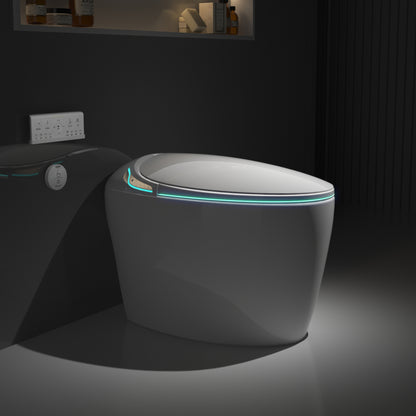 Advanced Intelligent One-Piece Smart Toilet with Integrated Bidet, Automatic Open/Close Seat, Foot Sensor Activation, LED Control Panel, Night Light, Warm Water Cleaning, and Air Drying – Modern White Design for Luxury Bathrooms
