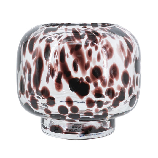 Modern Round Glass Accent Vase, 6.3 x 6.3 x 5.7 in, Great for Living Room Mantel or Bedroom Decor, Amber