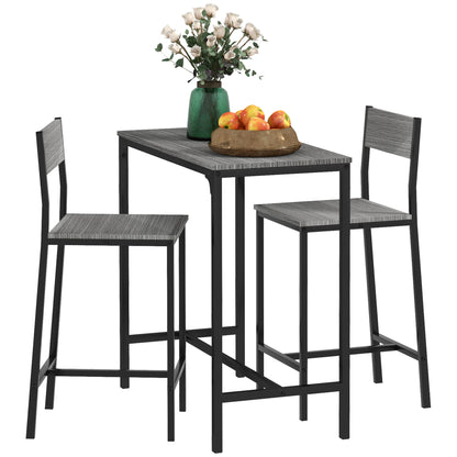 3-Piece Counter-Height Bar Table and Stools Set, Industrial MDF Dining, Kitchen Nook Gray