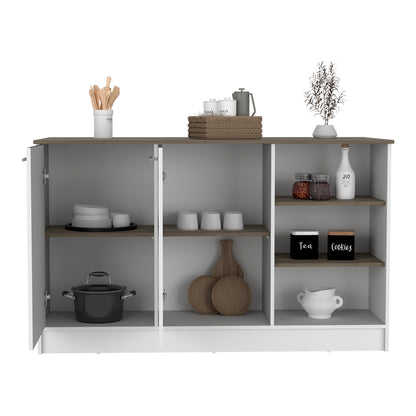 Modern Ginger Kitchen Island with Open Shelves and Cabinets - White/Dark Brown