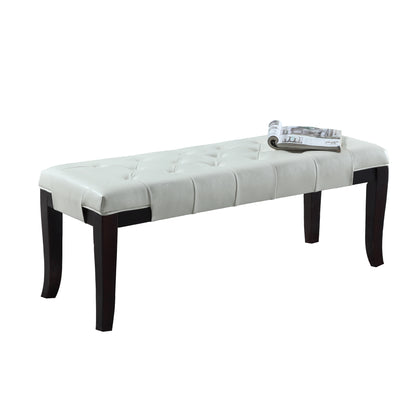 44-Inch Tufted Bench with Faux Leather, Button-Tufted, Solid Hardwood Legs, Espresso Finish, White
