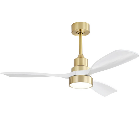 48-Inch Modern Ceiling Fan with Lights, Remote, 6-Speed, Reversible, 3 Wood Blades, LED, Gold
