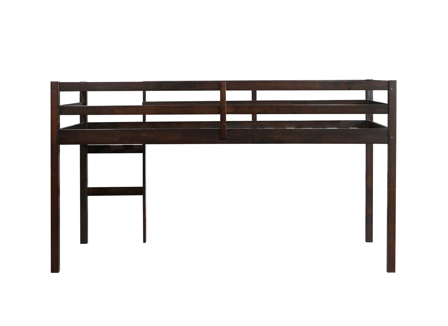 Espresso Rubber Wood Twin Loft Bed with Ladder and Enhanced Support Slats