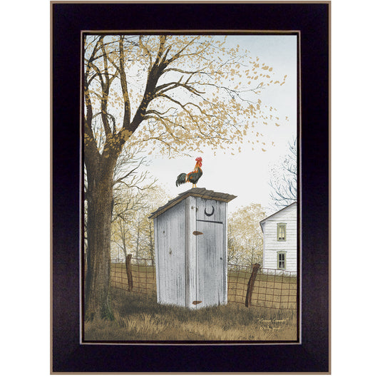 Framed Wall Art – Morning Commute Outhouse, 14 x 18 in, Farmhouse Decor, Printed on Paper, Multicolor