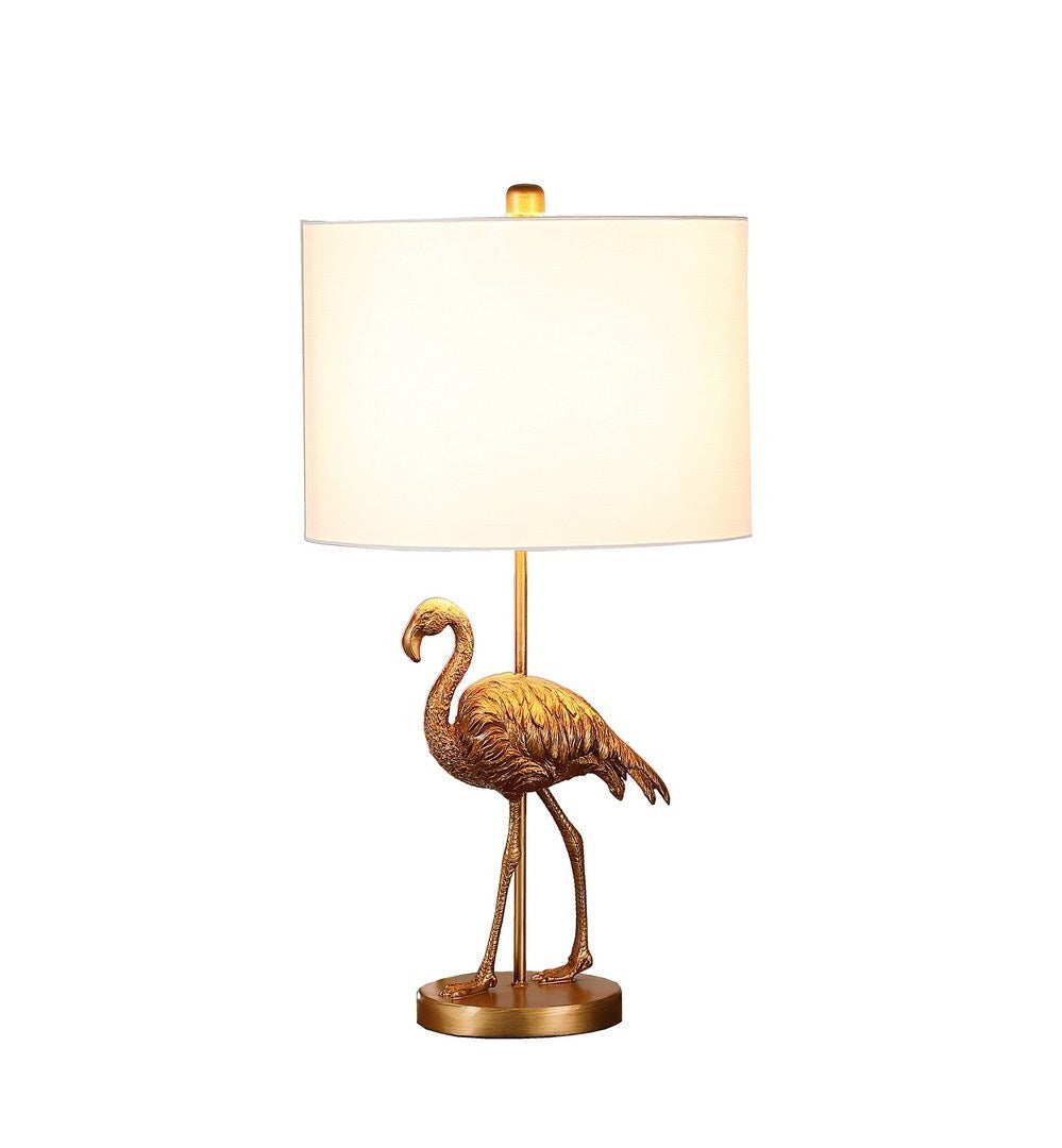 26-Inch Flamingo Resin Table Lamp with Drum Shade, E26 Socket, 100W Max, UL Listed Matte Gold