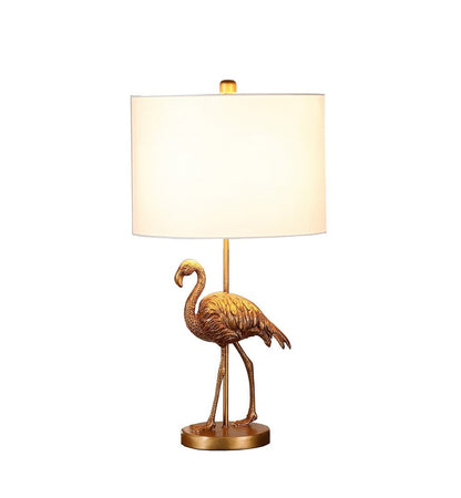 26-Inch Flamingo Resin Table Lamp with Drum Shade, E26 Socket, 100W Max, UL Listed Matte Gold