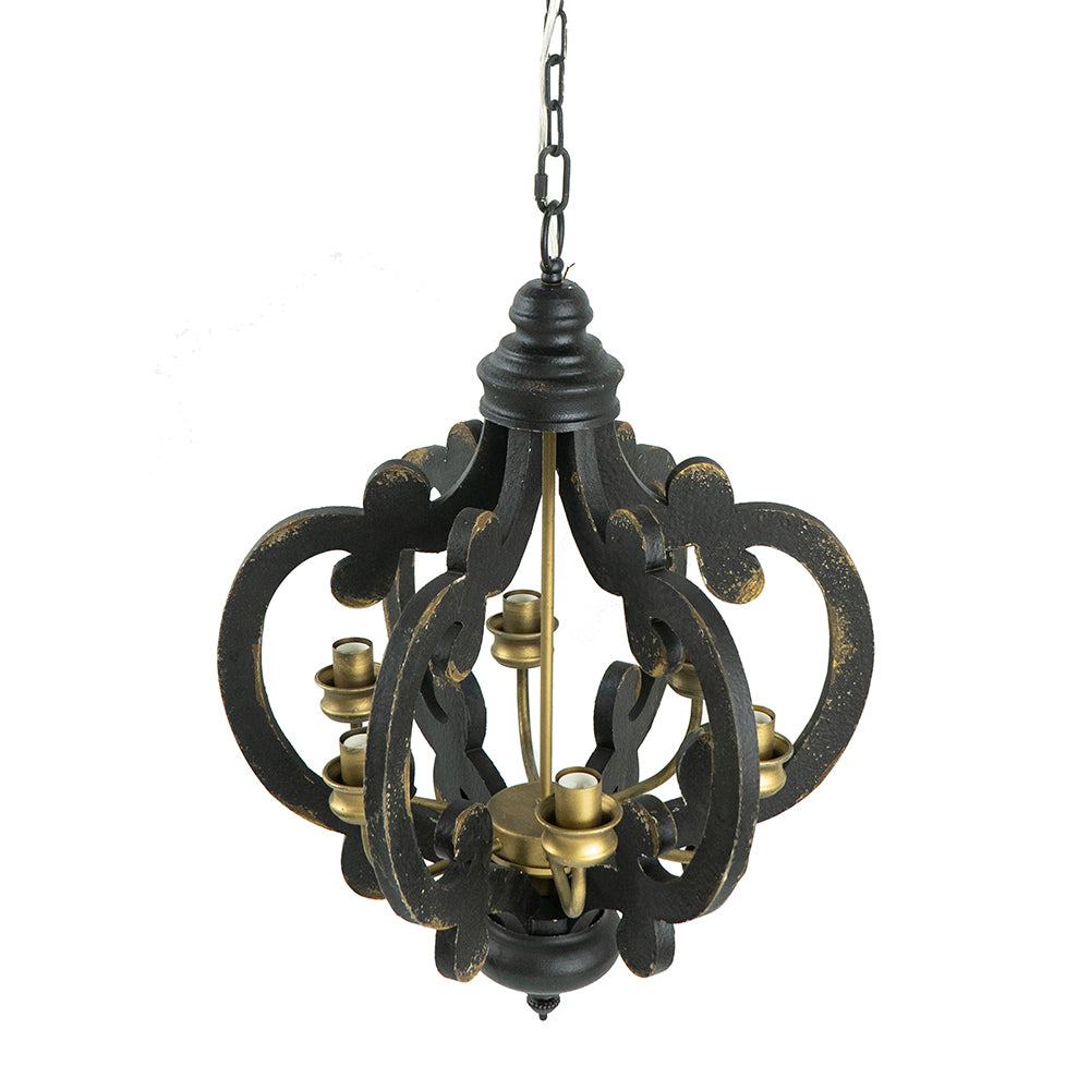 6-Light French Country Farmhouse Pendant Chandelier with 28in Chain for Kitchen antique black finish